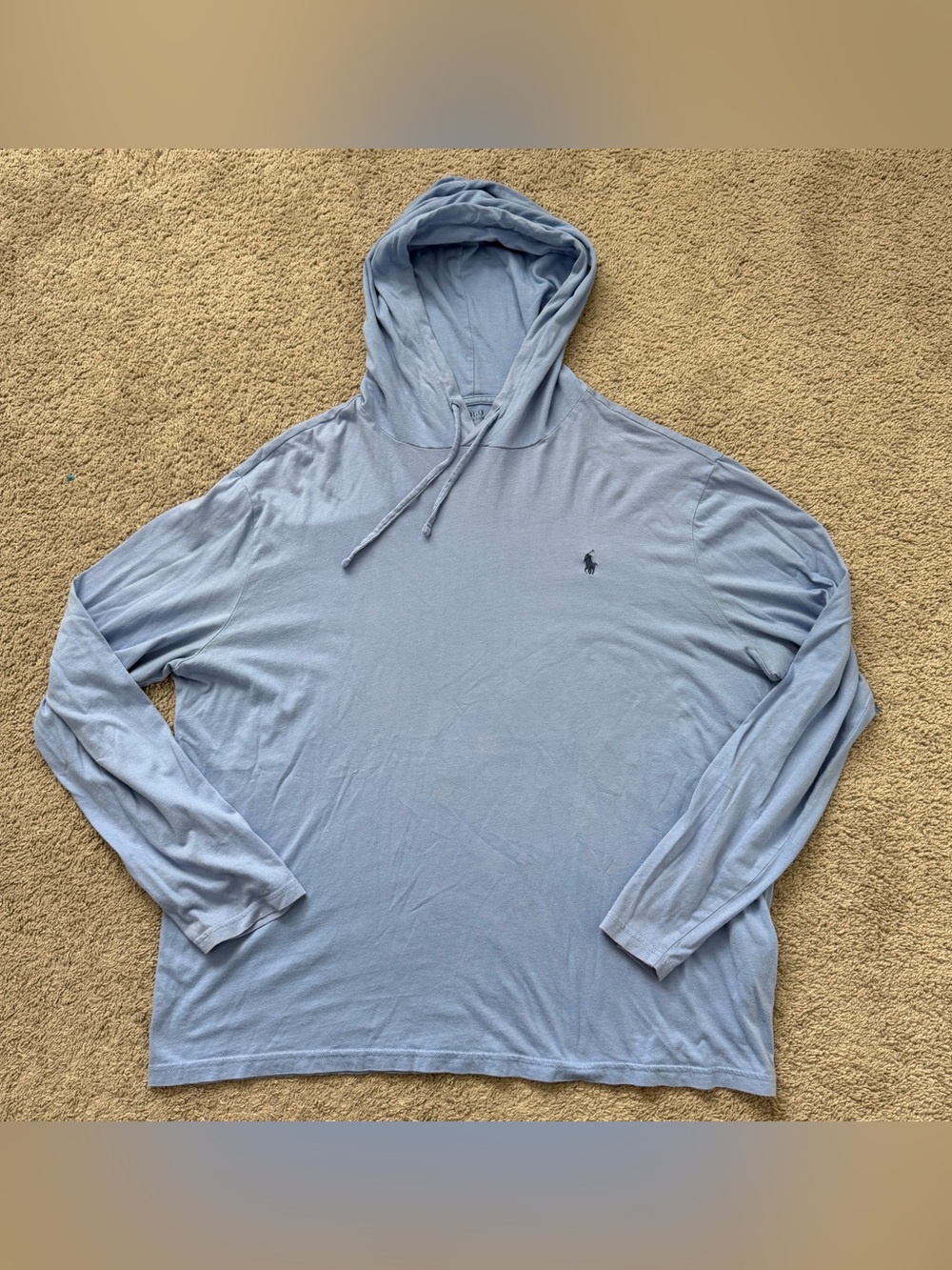 Polo Ralph Lauren Lightweight Jersey Hoodie Mens XL Light Blue Navy Pony